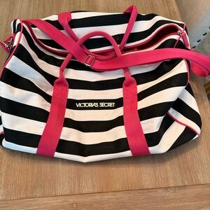Vintage Victoria’s Secret duffle bag, black and white stripe, early 2000’s